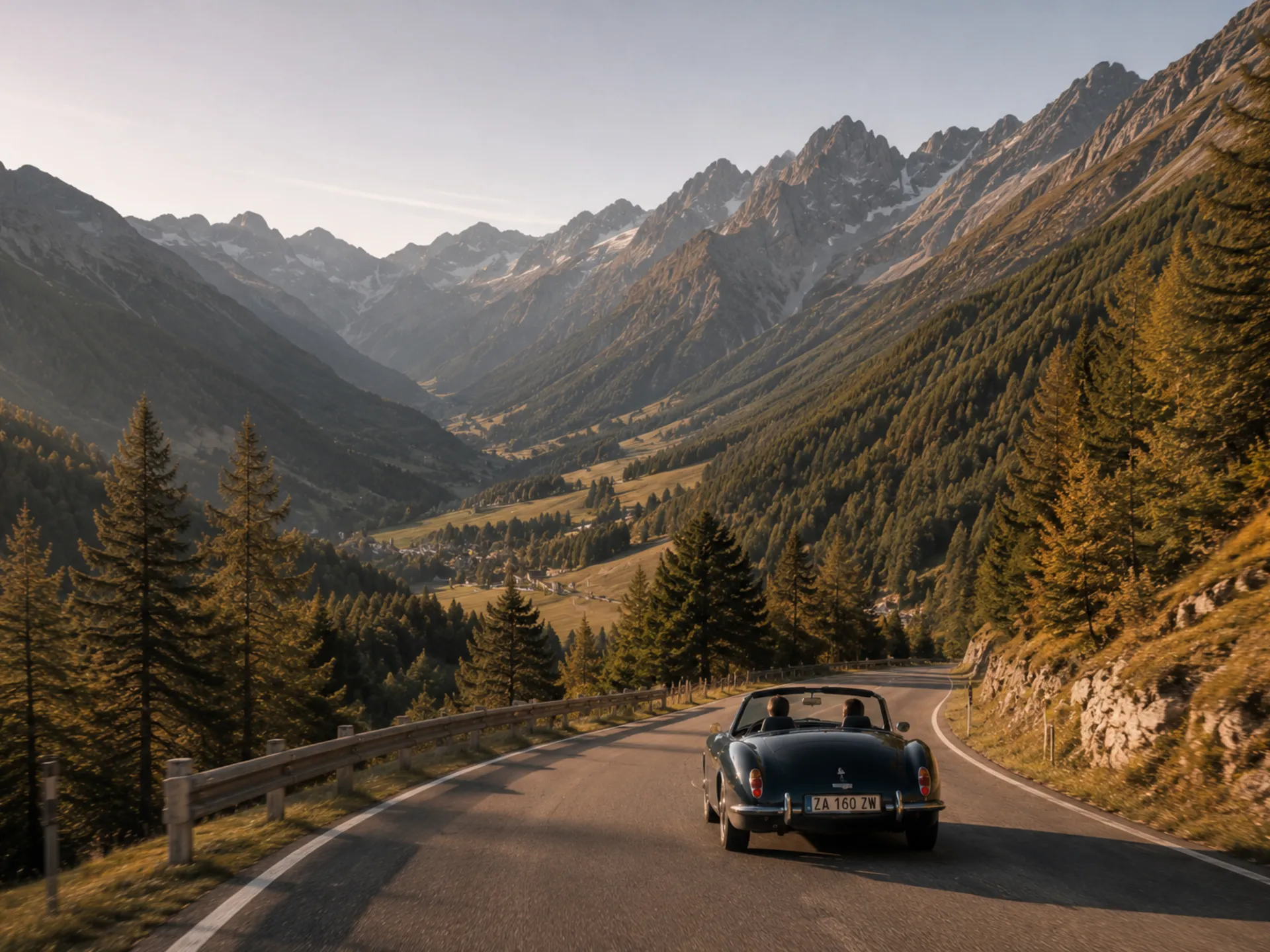 Alles, was Gsies so besonders macht – entdeckt in seinem eigenen Tempo. Oldtimer auf einer kurvigen Bergstraße mit Blick auf ein alpines Tal