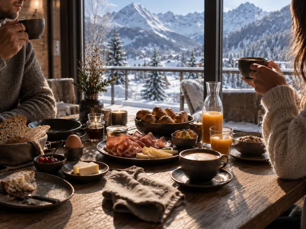 Weniger Inszenierung, mehr Gefühl – Genuss, der nach Berg und Tal schmeckt. Frühstück mit Kaffee und Bergblick durch ein Fenster